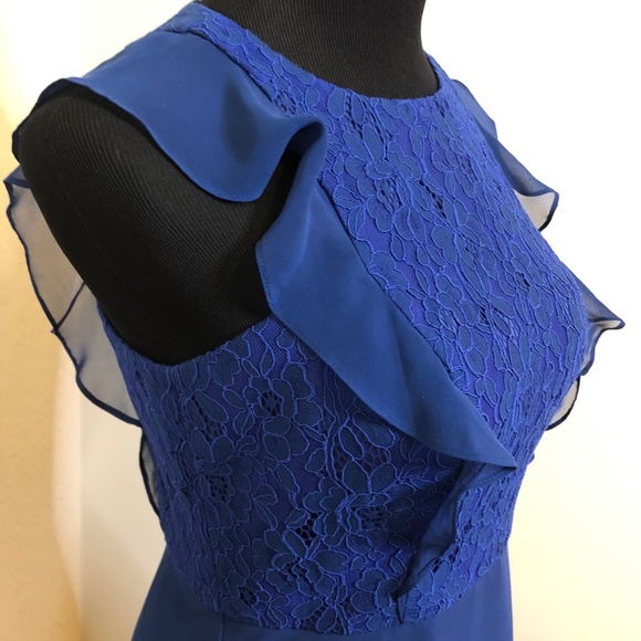 Aidan Mattox Blue Gown Ruffle and Lace Size 4 - Picture 9 of 16